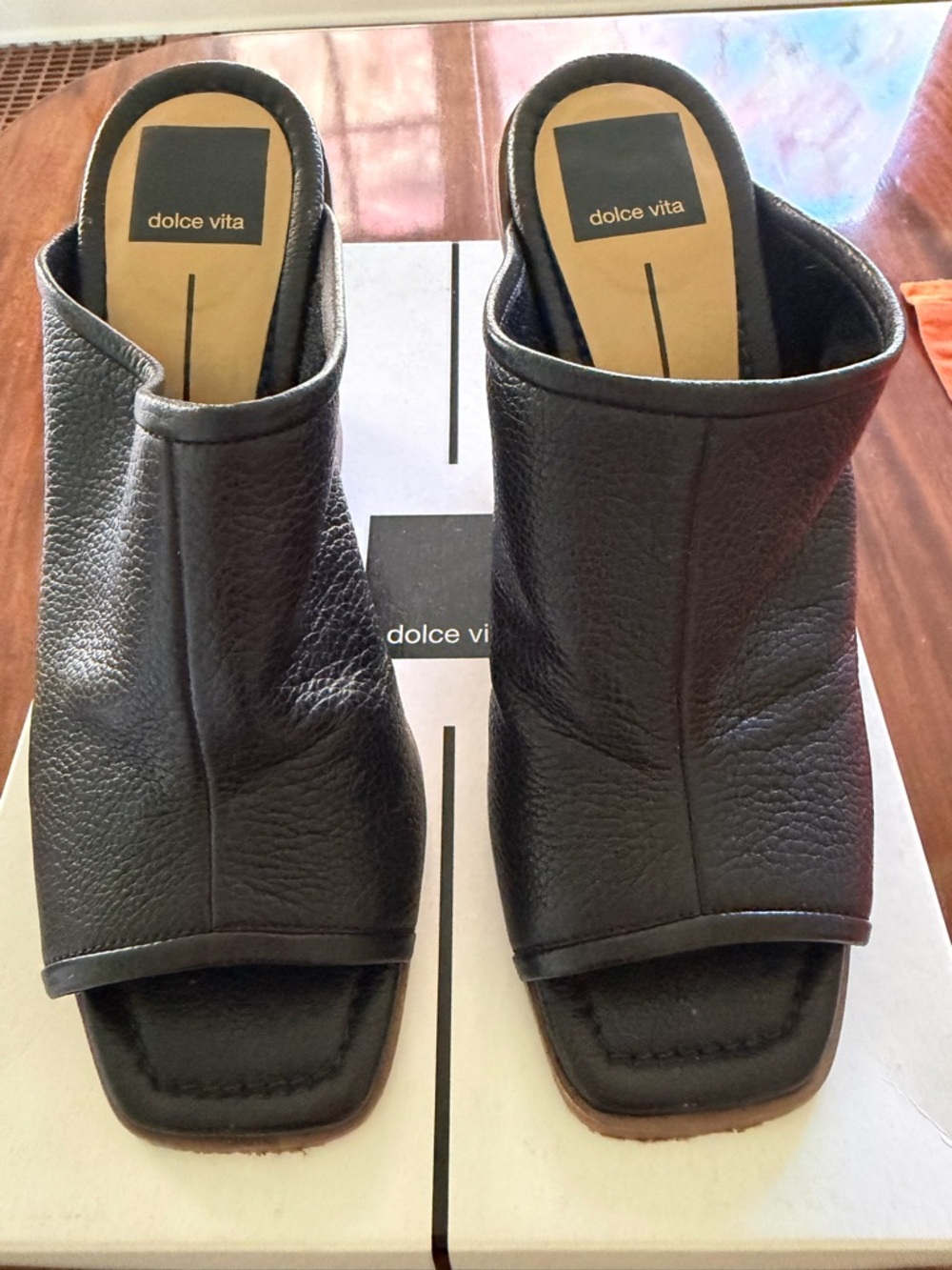 Dolce Vita Black Leather Open-Back Square-Toe Mules